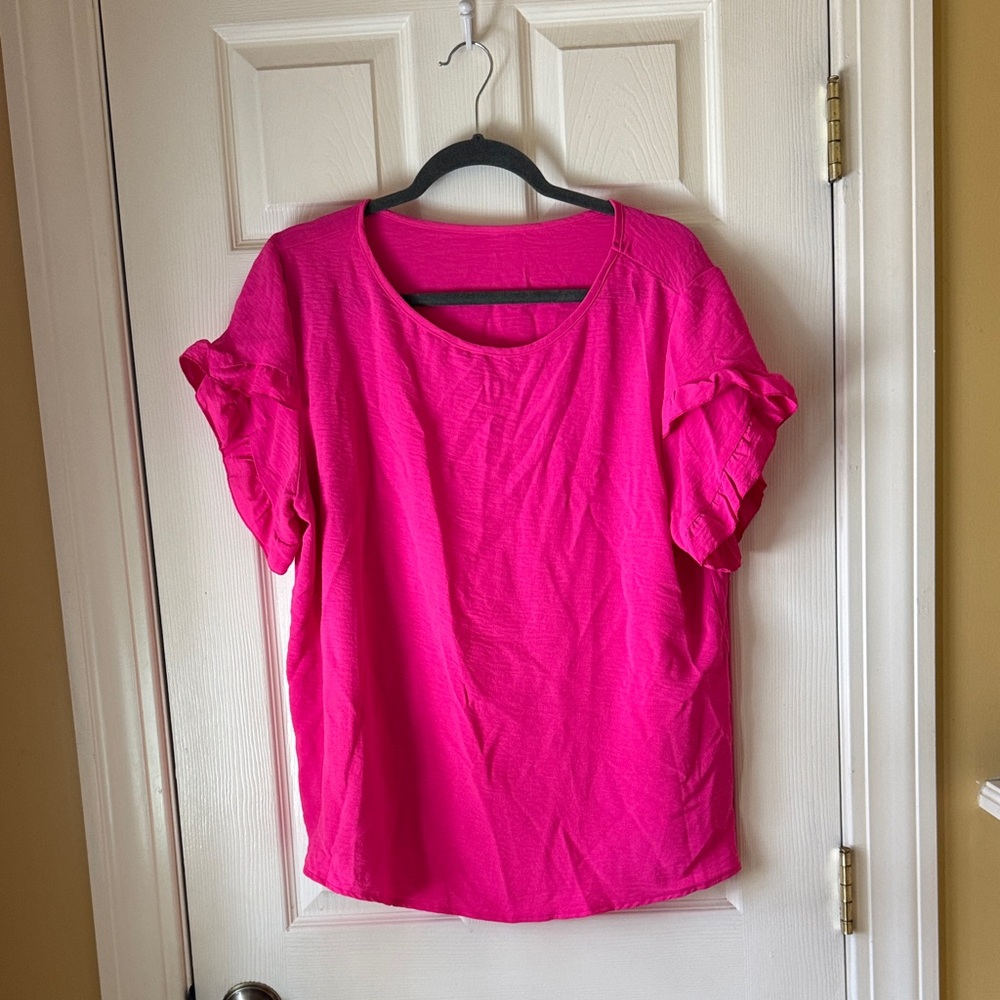 SHEIN Vibrant Pink Short Sleeve Top